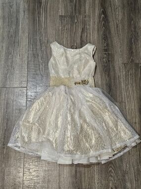 Girls Formal Dress Size 8 Zoe Ltd Ivory & Gold Lace Tulle Party Dress
